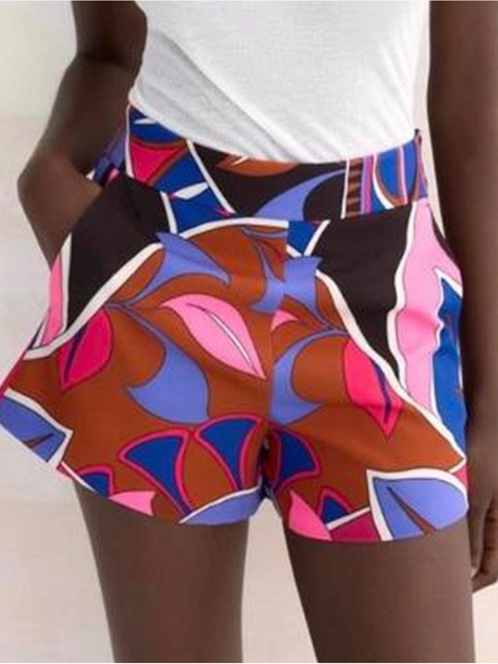 Zara High-Waist Floral Shorts in Red, Pink & Blue Size Extra Small